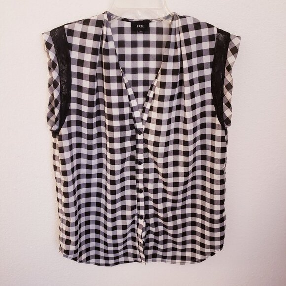 Fate Black and White Buffalo Check Pullover Lightweight Sleeveless Top Sz L EUC - Picture 1 of 7